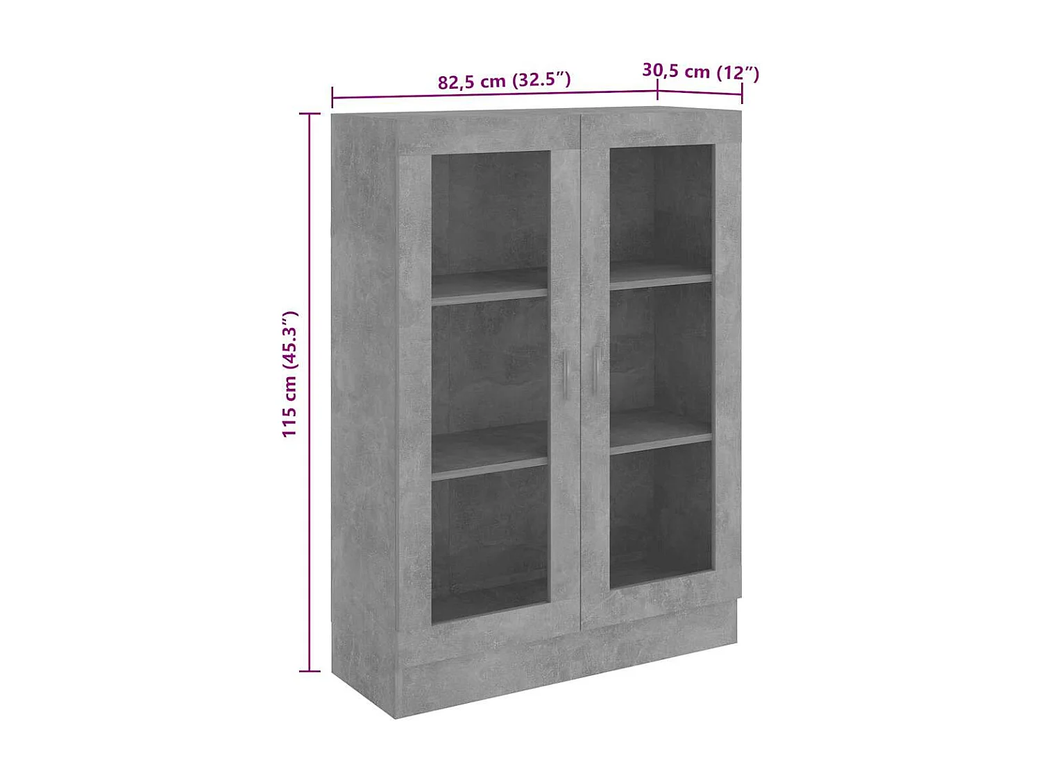 Vitrinekast 82,5x30,5x115 cm bewerkt hout betongrijs