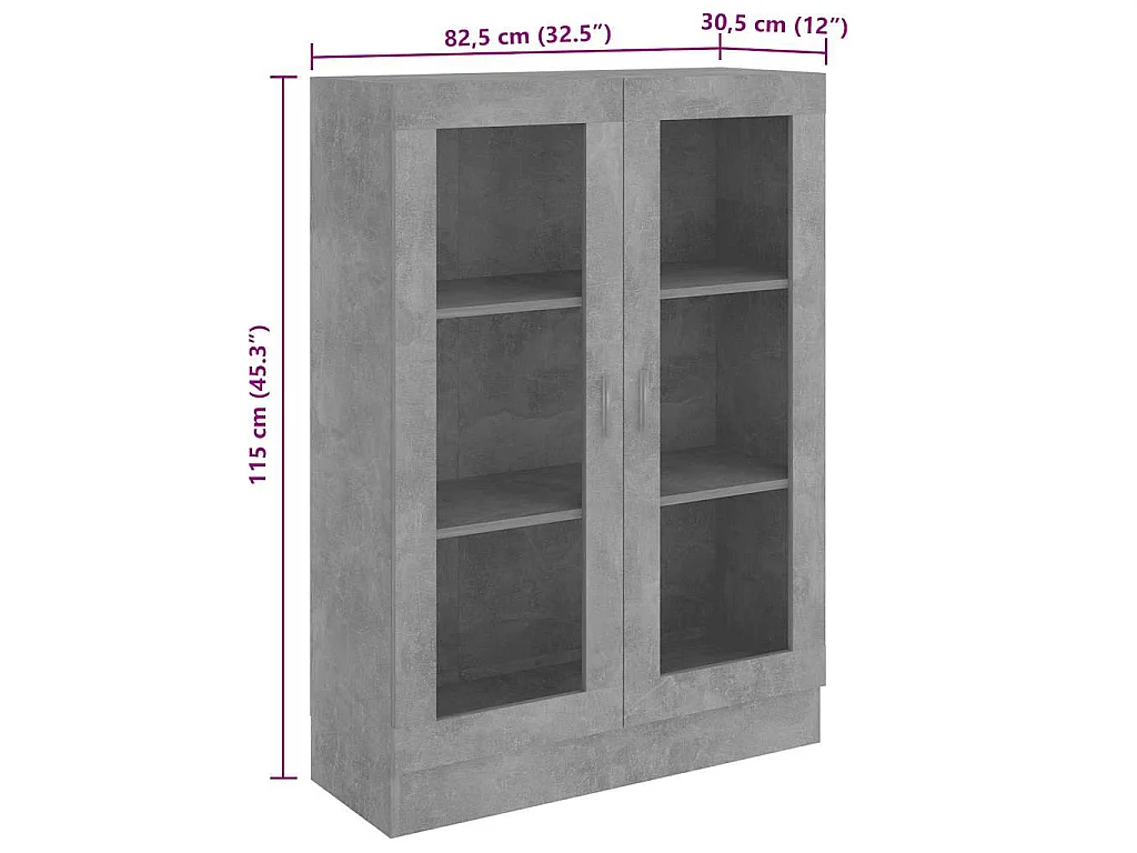 Armoire à vitrine Gris béton 82,5x30,5x115 cm Bois d'ingénierie