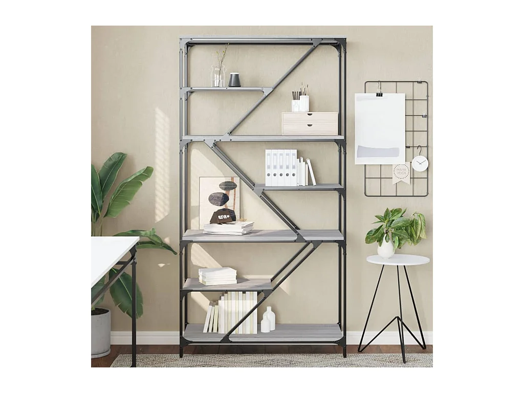 Bücherregal Grau Sonoma 91x36x176 cm Holzwerkstoff und Stahl
