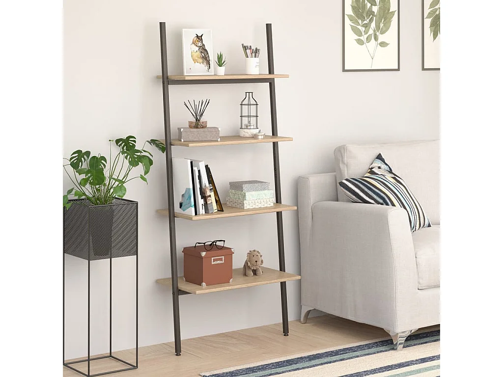 Ladderrek met 4 schappen 64x34x150,5 cm lichtbruin en zwart
