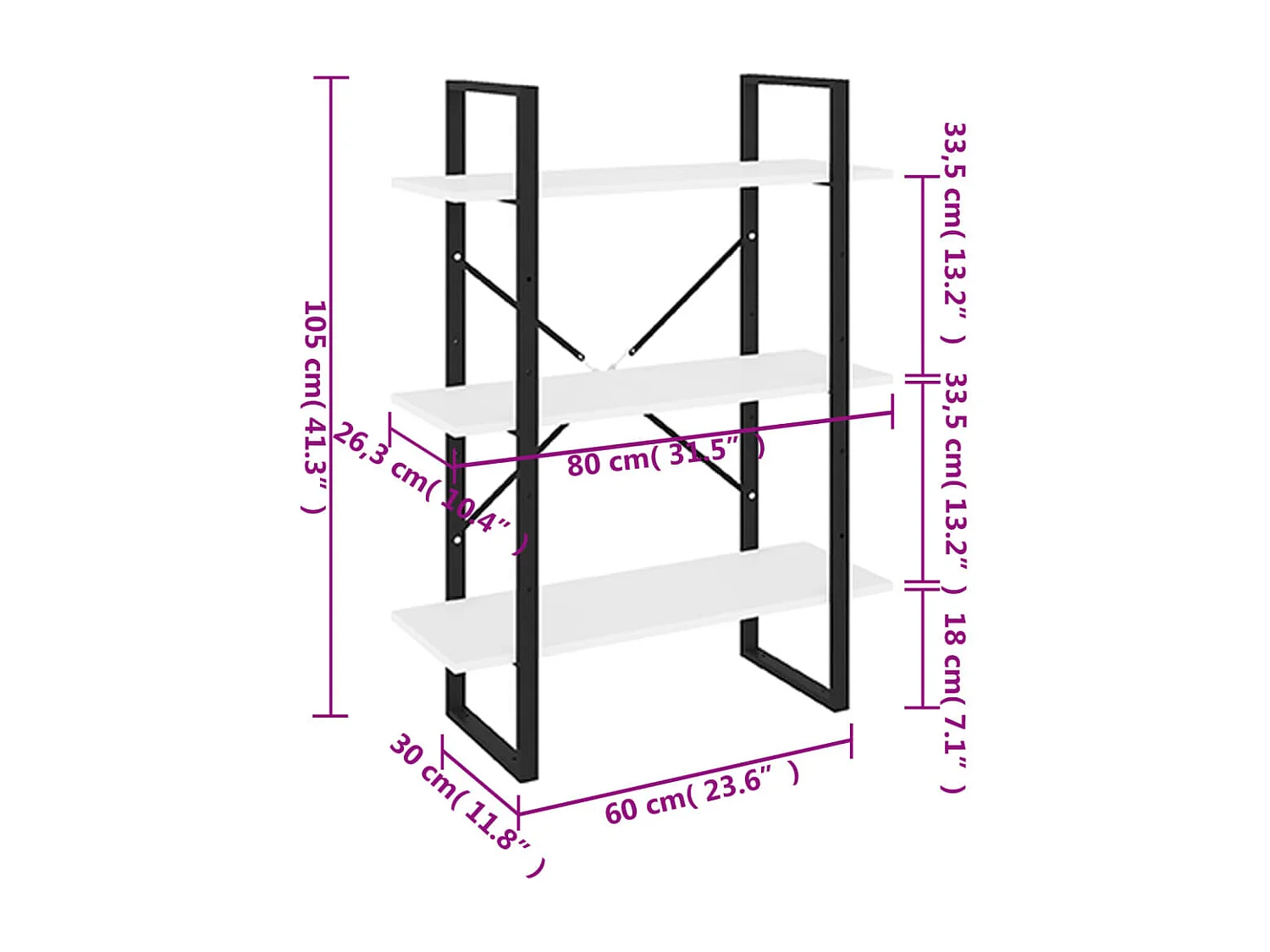 Boekenkast 80x30x105 cm bewerkt hout wit