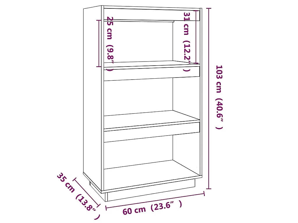 Bibliothèque/Séparateur de pièce Noir 60x35x103 cm Pin massif
