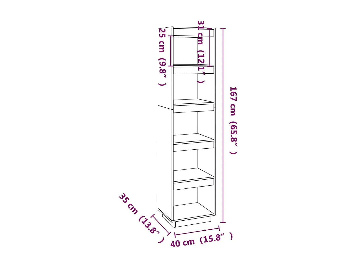 Libreria/Divisorio Bianco 40x35x167cm in Legno Massello di Pino