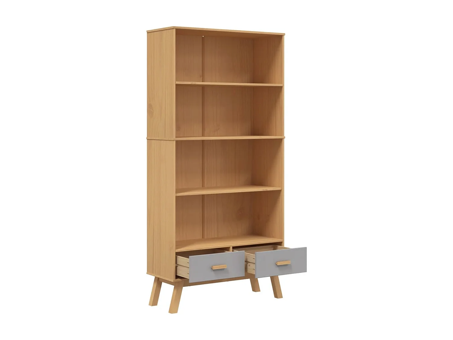 Bibliothèque à 4 niveaux OLDEN gris marron bois de pin massif