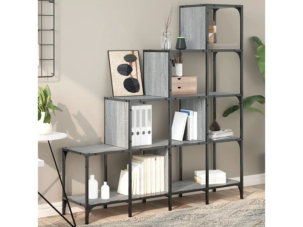 Estantería madera ingeniería y metal gris Sonoma 122x30x132 cm