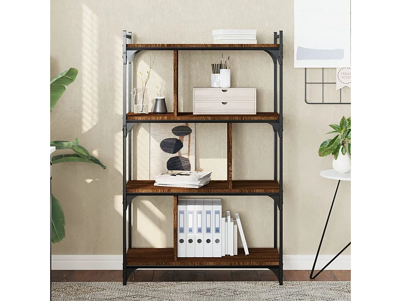 Bibliothèque 4 niveaux chêne brun 76x32x123cm bois d'ingénierie