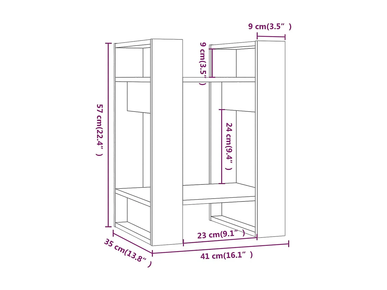 Boekenkast/kamerscherm 41x35x57 cm massief grenenhout