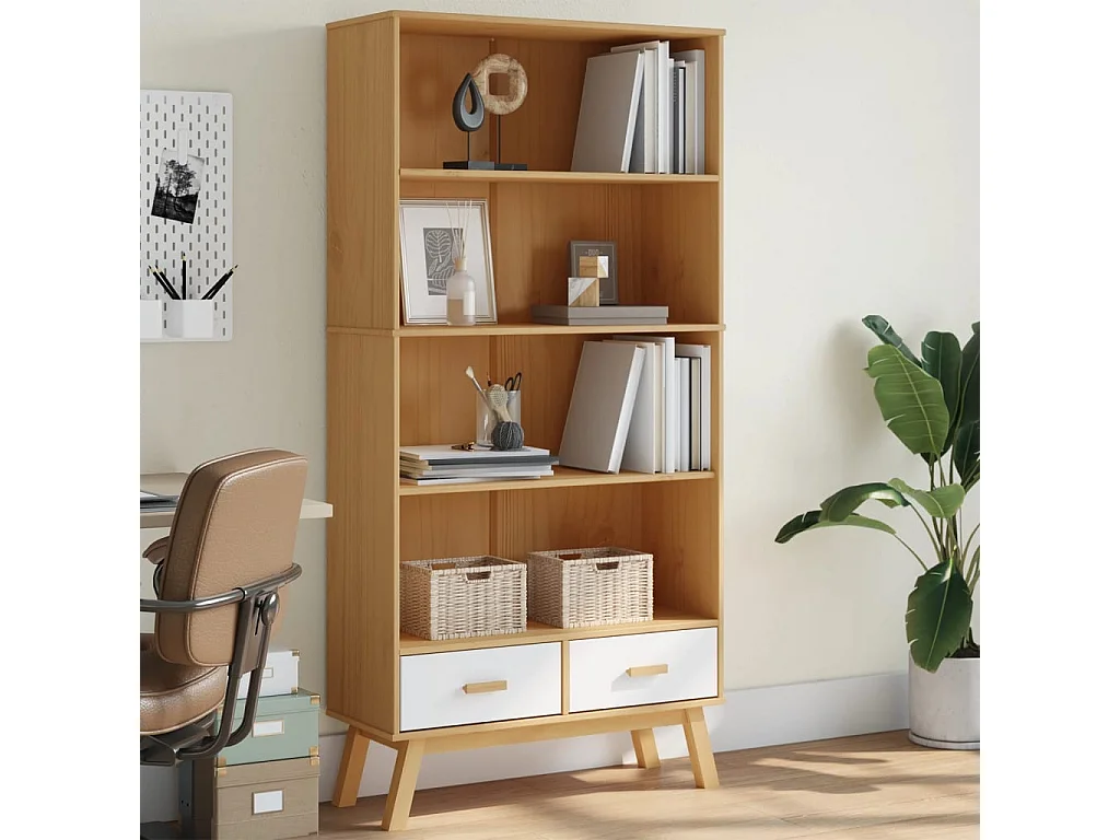 Estante c/ 4 prateleiras OLDEN pinho maciço branco/castanho