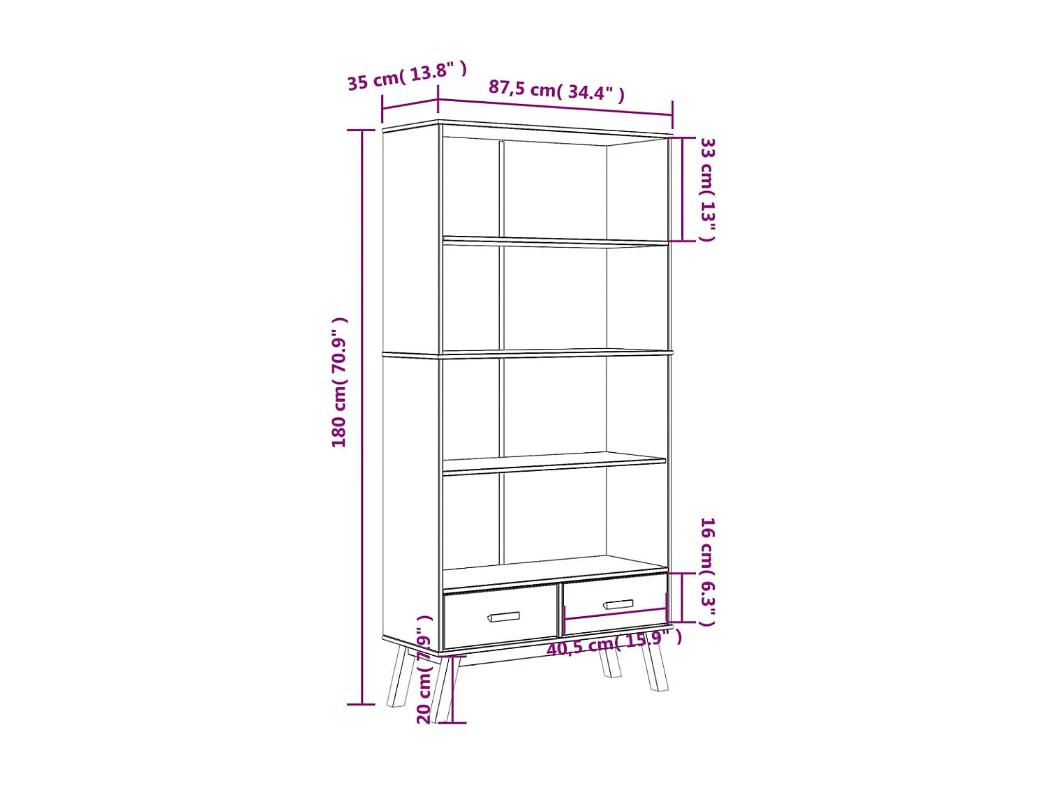 Estante c/ 4 prateleiras OLDEN pinho maciço branco/castanho