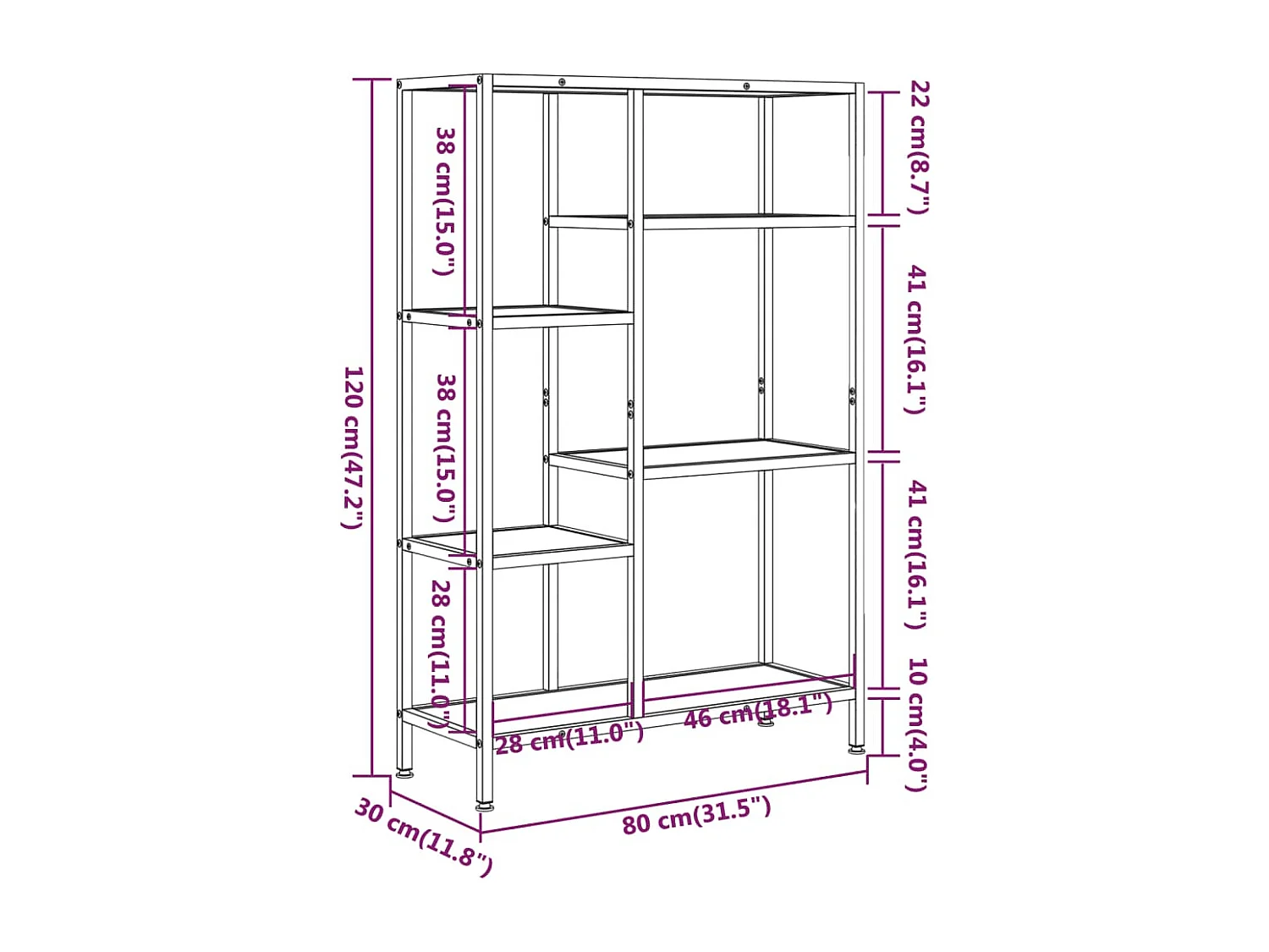 Scaffale per Libri 80x30x120 cm Acciaio e Legno Multistrato
