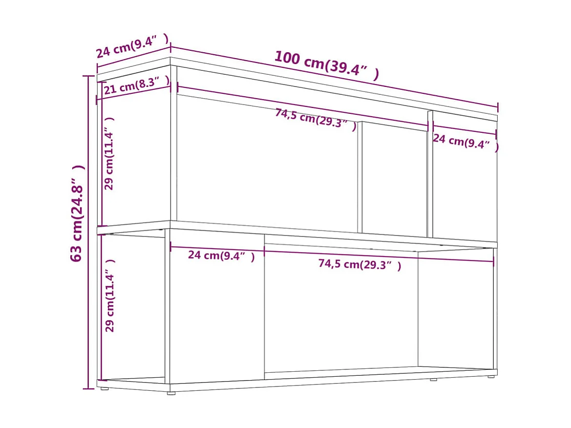Bücherregal Grau Sonoma 100x24x63 cm Holzwerkstoff