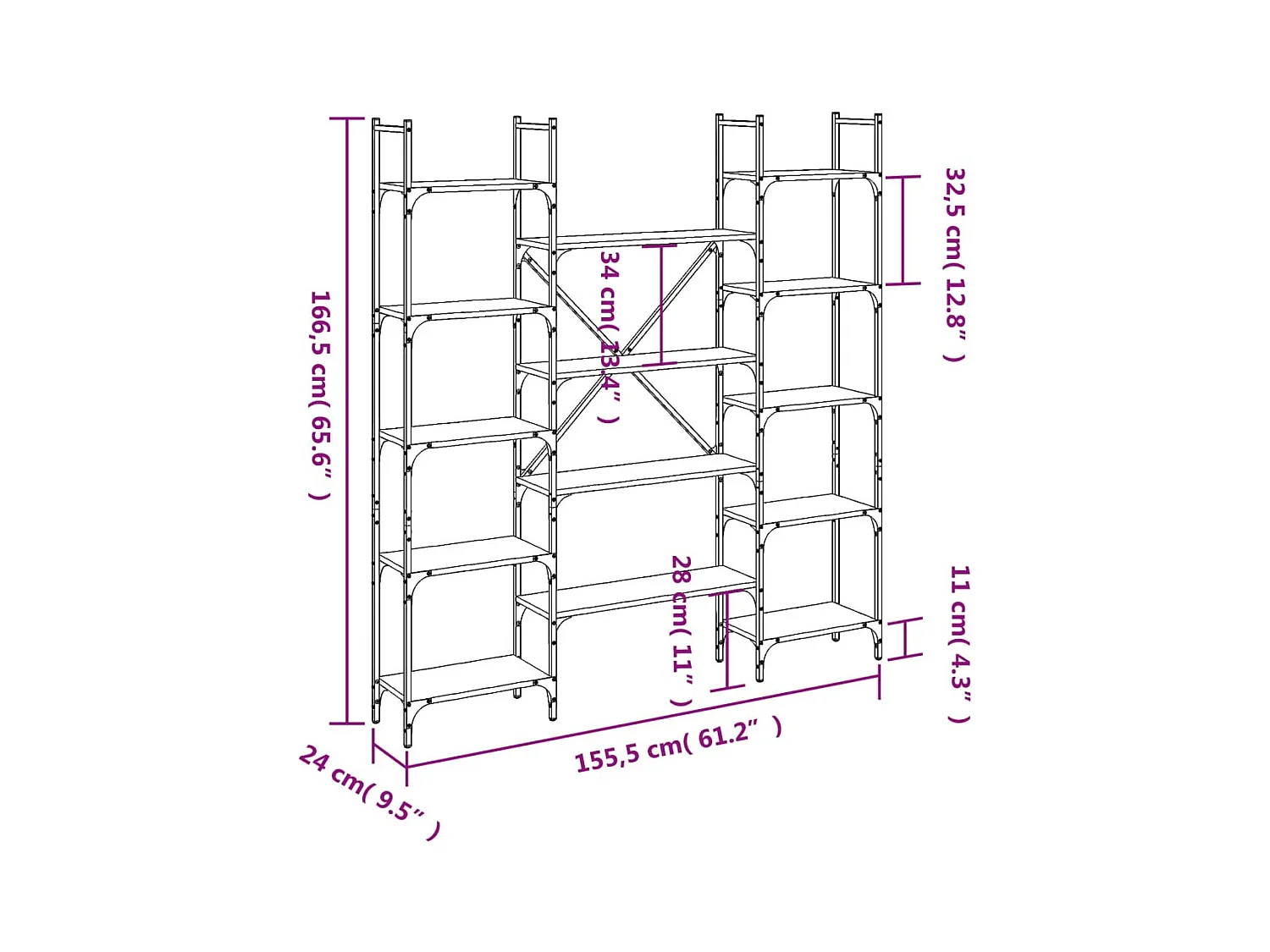Libreria Rovere Sonoma 155,5x24x166,5 cm in Legno Multistrato