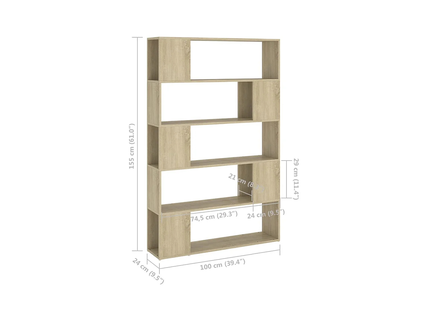 Bücherregal Raumteiler Sonoma-Eiche 100x24x155 cm Holzwerkstoff