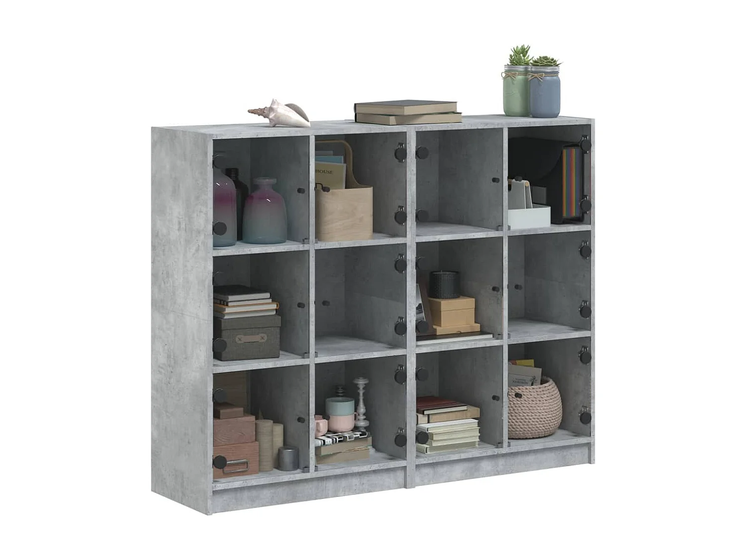 Bibliothèque avec portes gris béton 136x37x109 cm