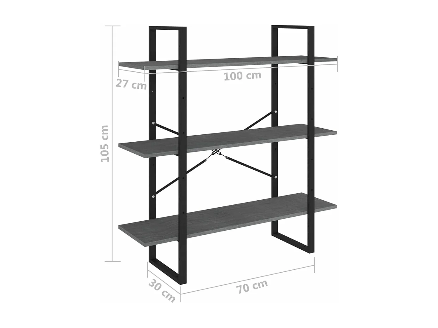 Boekenkast met 3 schappen 100x30x105 cm grenenhout grijs