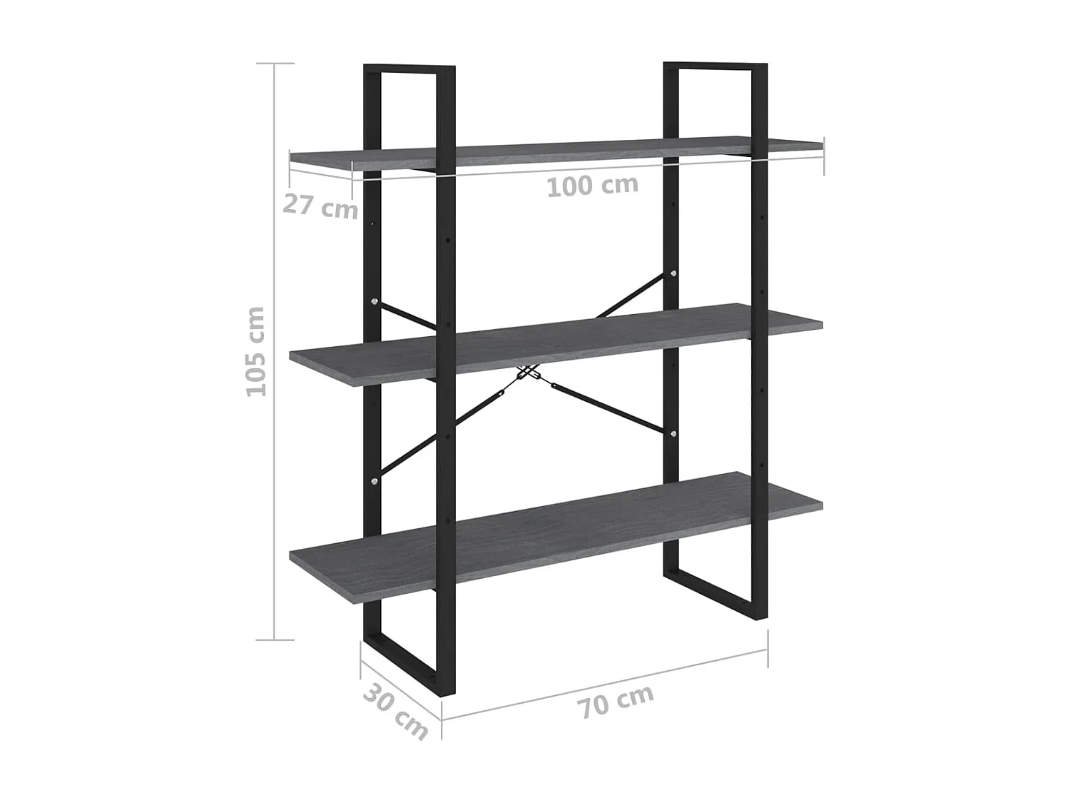 Bibliothèque à 3 niveaux Gris 100x30x105 cm Bois de pin massif