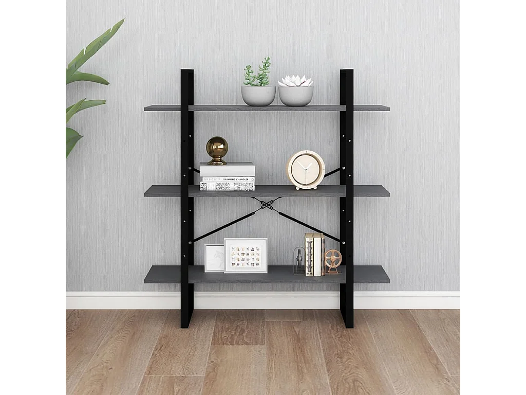 Bibliothèque à 3 niveaux Gris 100x30x105 cm Bois de pin massif