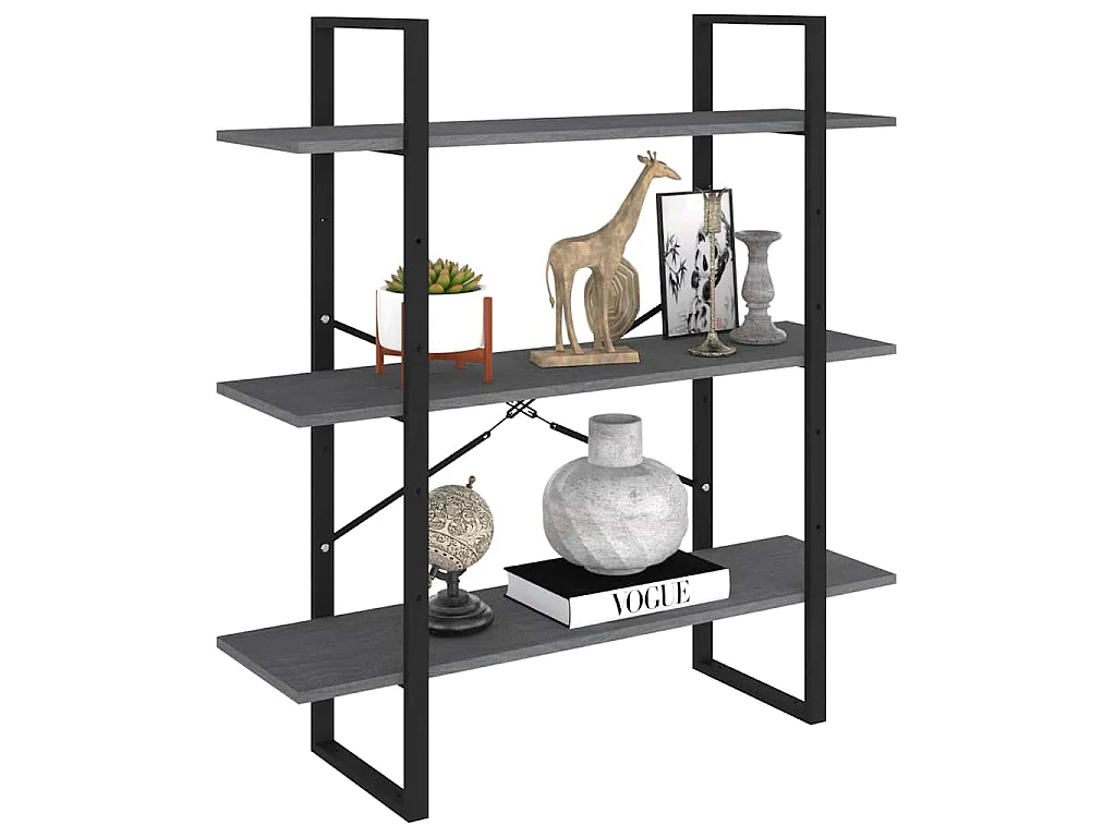 Bibliothèque à 3 niveaux Gris 100x30x105 cm Bois de pin massif