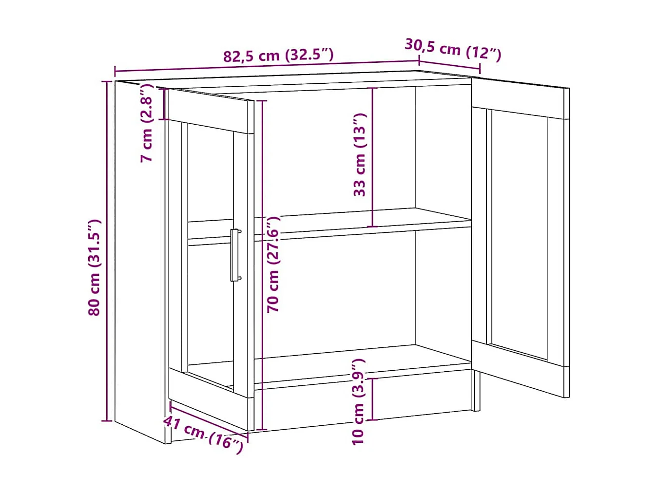 Vitrinekast 82,5x30,5x80 cm bewerkt hout zwart