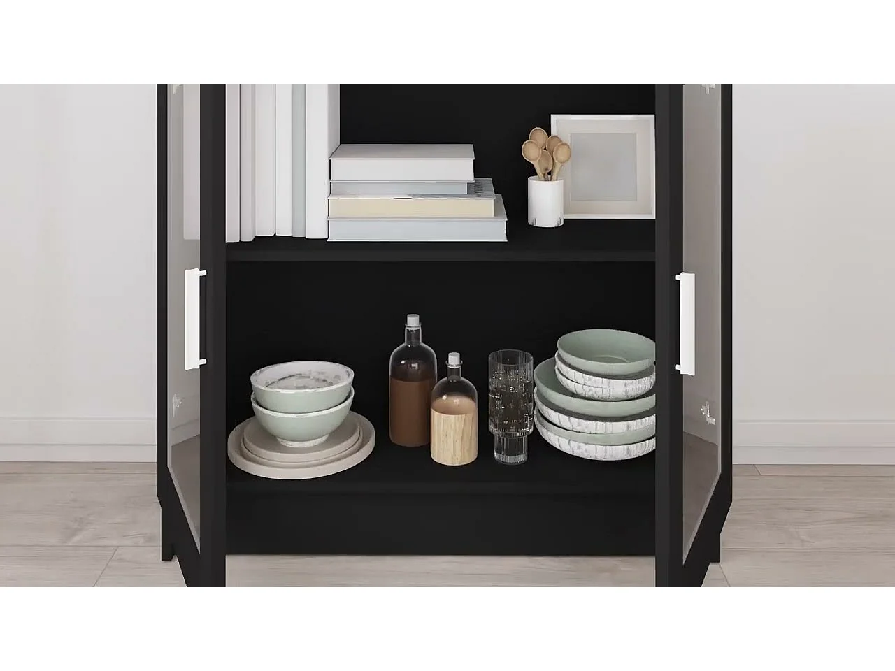 Vitrinekast 82,5x30,5x80 cm bewerkt hout zwart