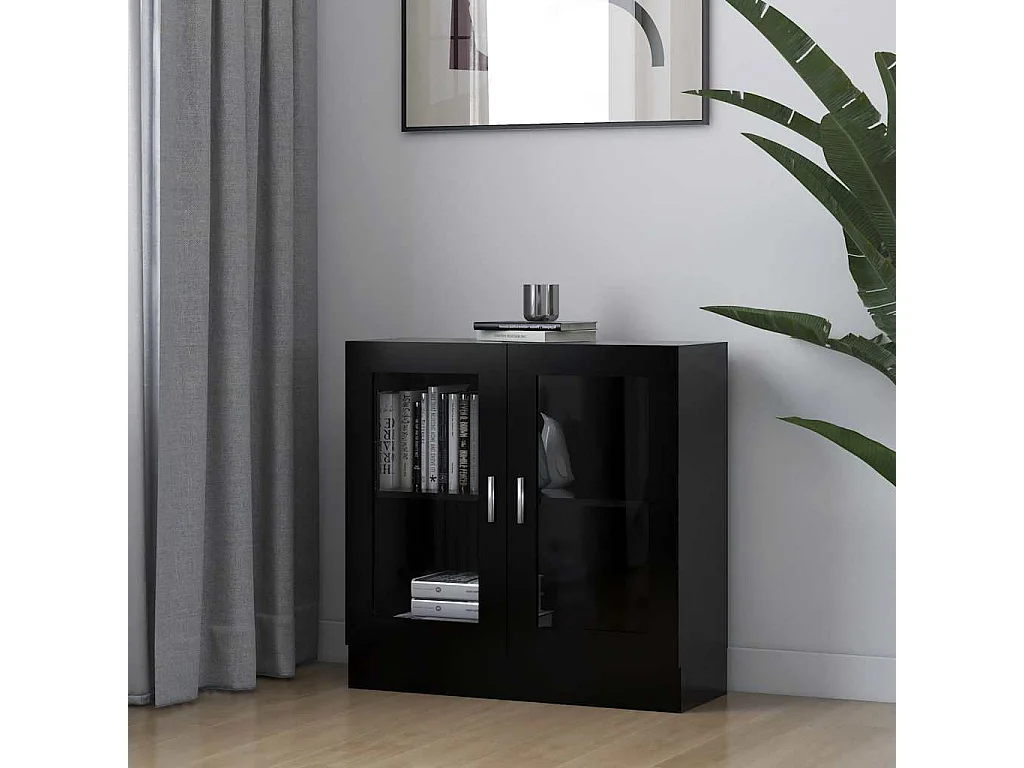 Vitrina de madera contrachapada negro 82,5x30,5x80 cm