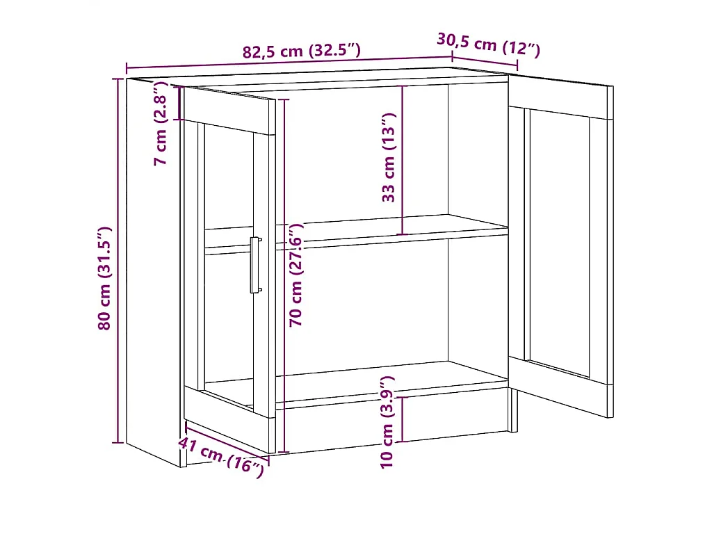Vitrina de madera contrachapada negro 82,5x30,5x80 cm