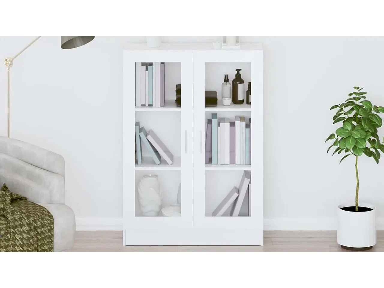 Armadietto con Vetrina Bianco 82,5x30,5x115cm Legno Multistrato