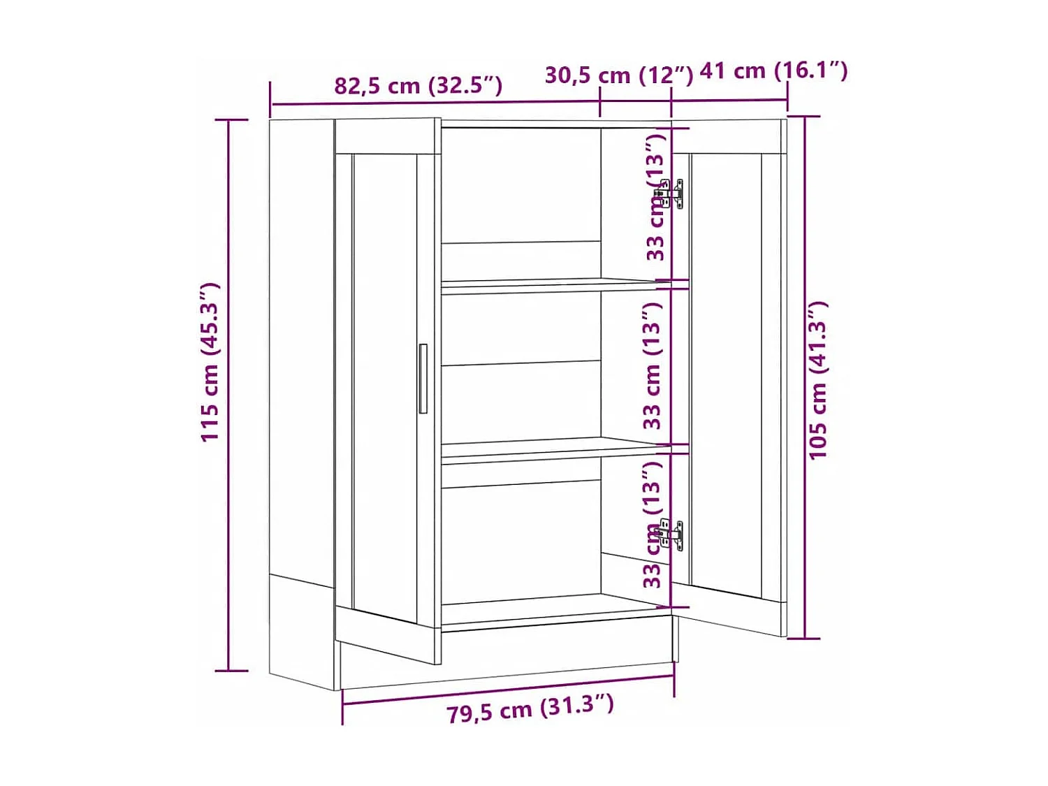 Vitrinekast 82,5x30,5x115 cm bewerkt hout wit