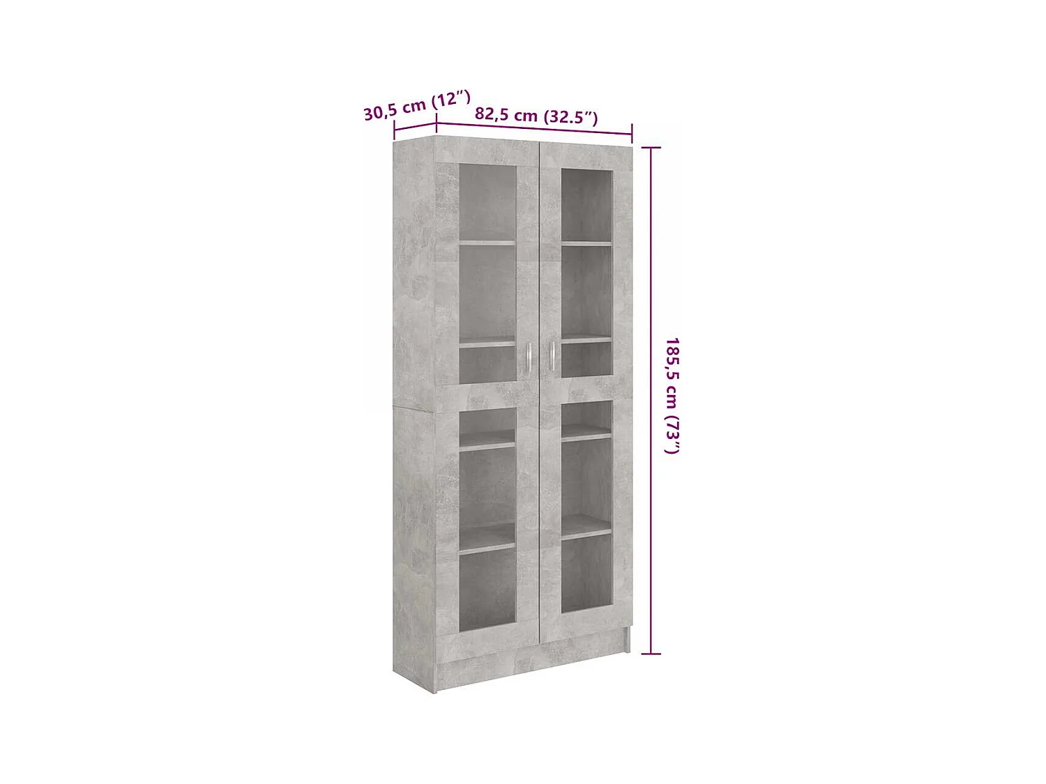 Armoire à vitrine Gris béton 82,5x30,5x185,5 cm Bois ingénierie