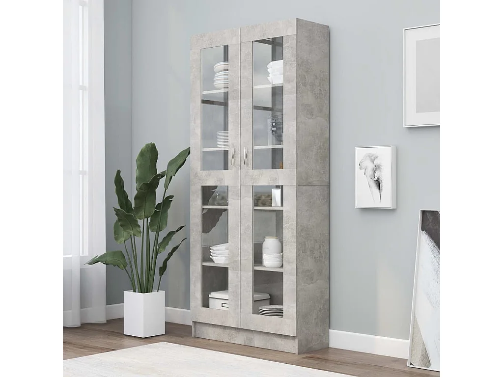 Armoire à vitrine Gris béton 82,5x30,5x185,5 cm Bois ingénierie