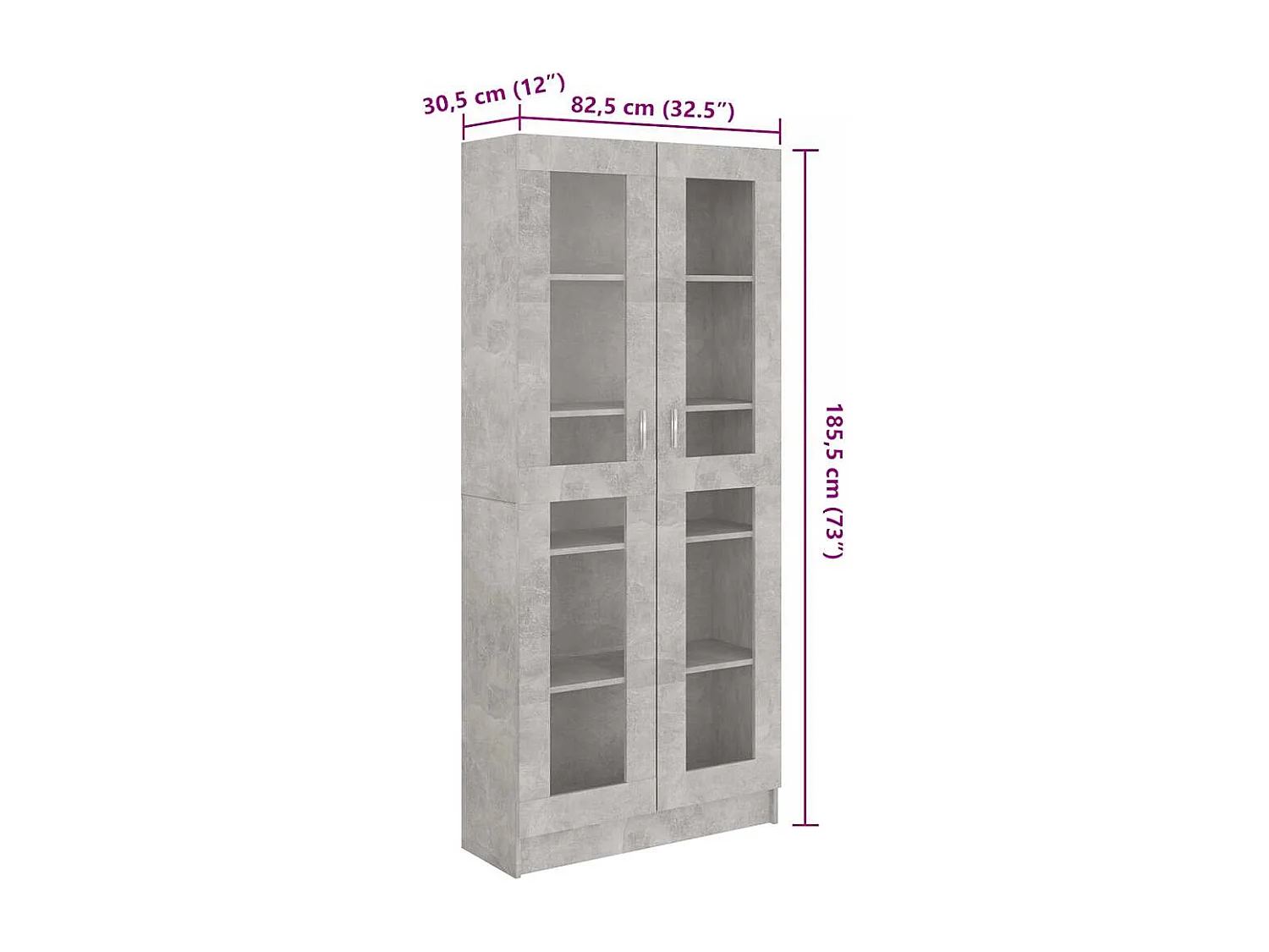 Armoire à vitrine Gris béton 82,5x30,5x185,5 cm Bois ingénierie
