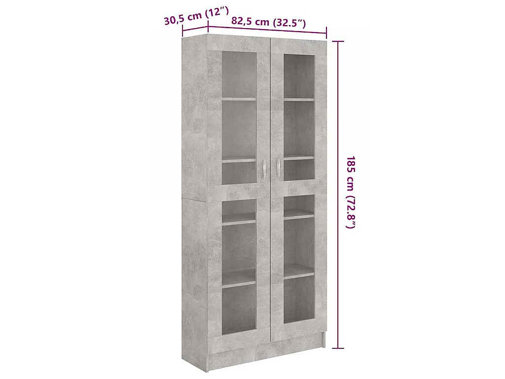 Vitrinekast 82,5x30,5x185,5 cm bewerkt hout betongrijs