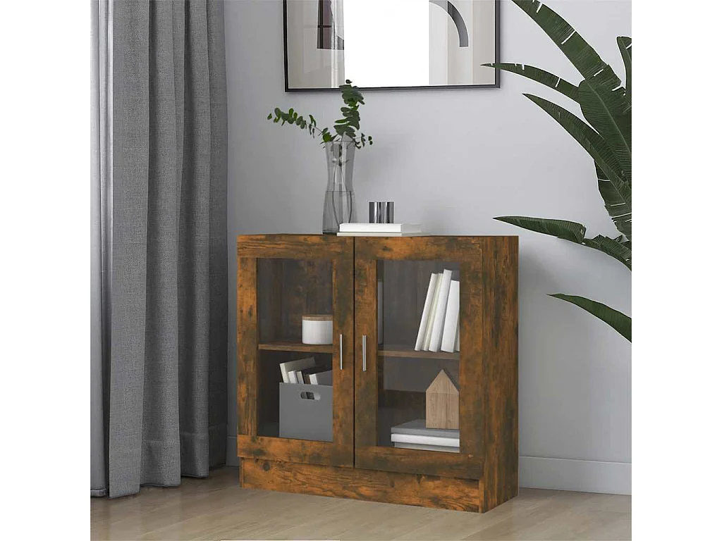 Armoire à vitrine Chêne fumé 82,5x30,5x80 cm Bois d'ingénierie
