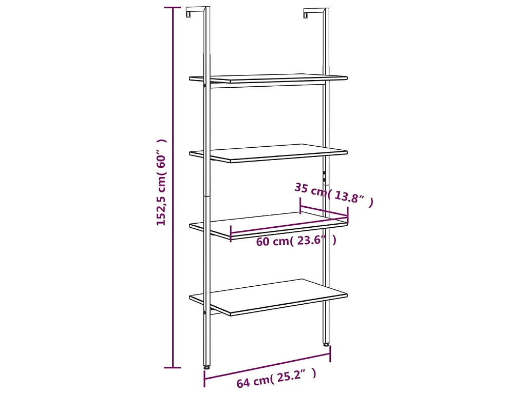Scaffale Pendente 4 Livelli Marrone Chiaro e Nero 64x35x152,5cm