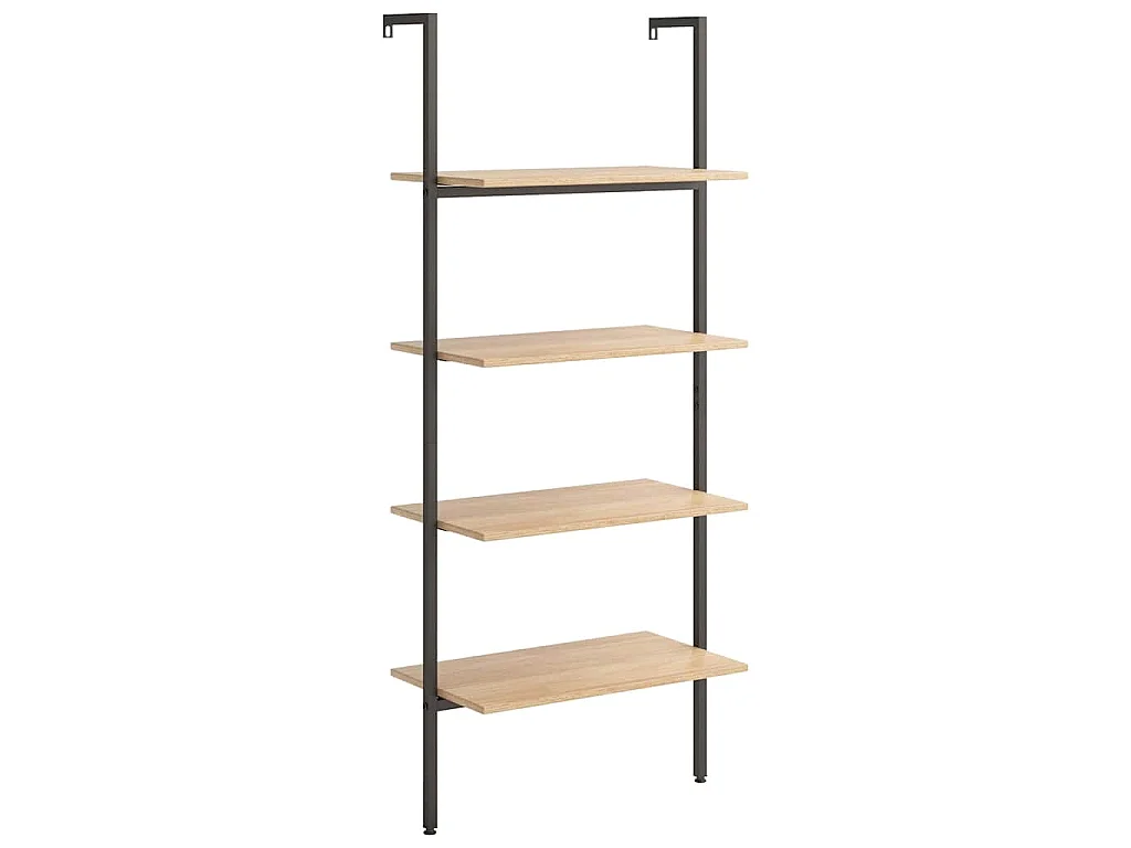 Étagère inclinée à 4 niveaux Marron clair et noir 64x35x152,5cm