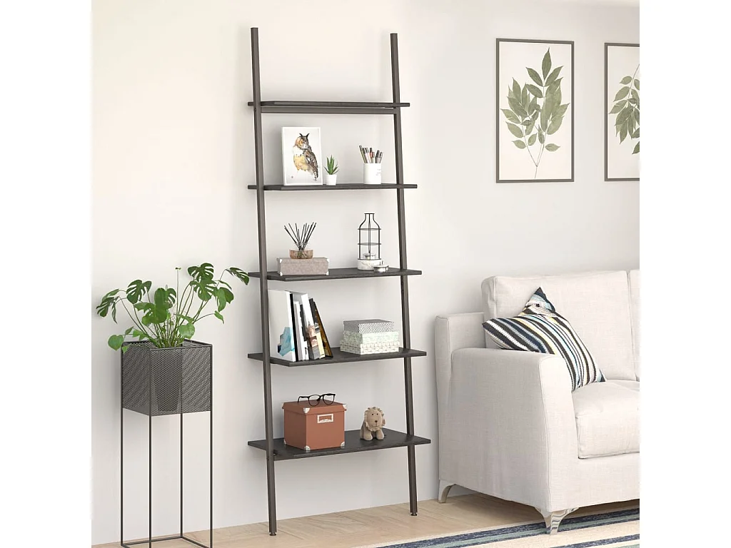 Ladderrek met 5 schappen 64x34x185,5 cm zwart