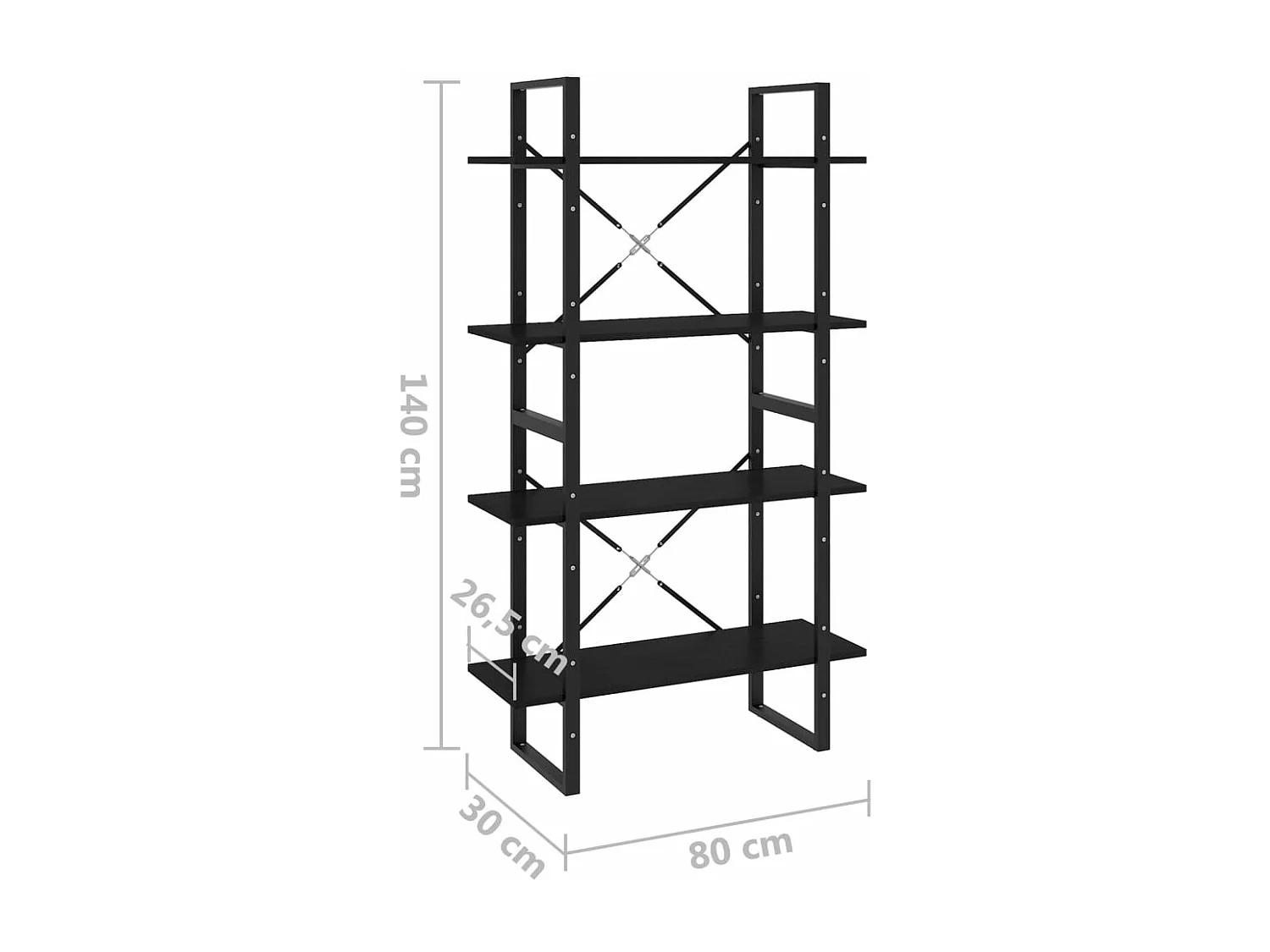 Boekenkast met 4 schappen 80x30x140 cm massief grenenhout zwart