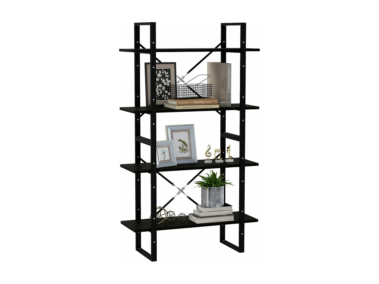 Bibliothèque à 4 niveaux Noir 80x30x140 cm Bois de pin massif