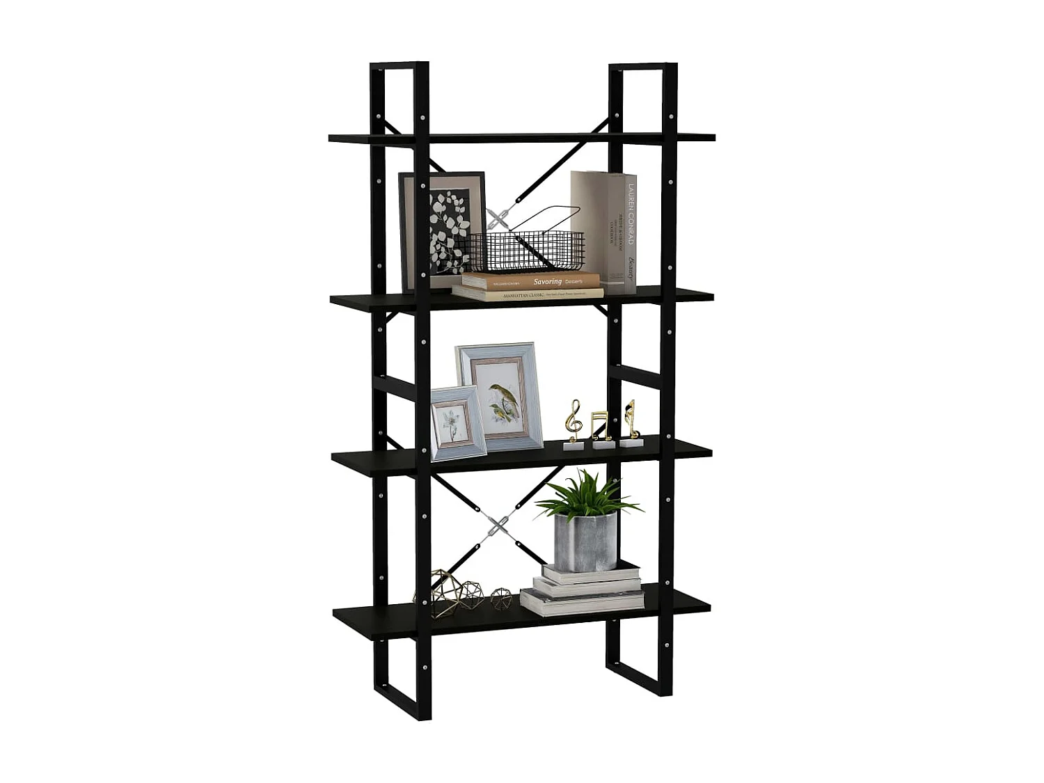 Bibliothèque à 4 niveaux Noir 80x30x140 cm Bois de pin massif