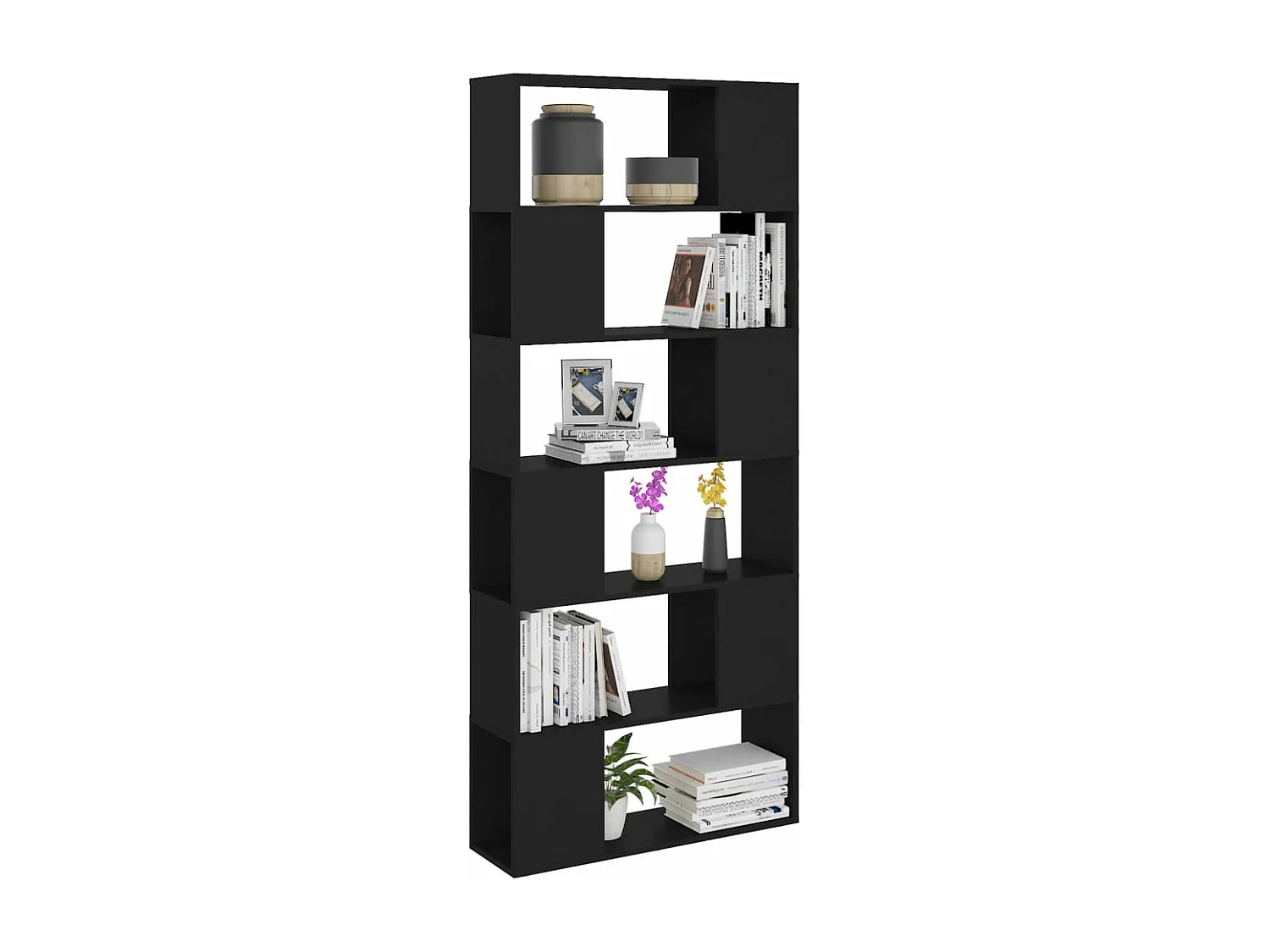 Boekenkast/kamerscherm 80x24x186 cm bewerkt hout zwart