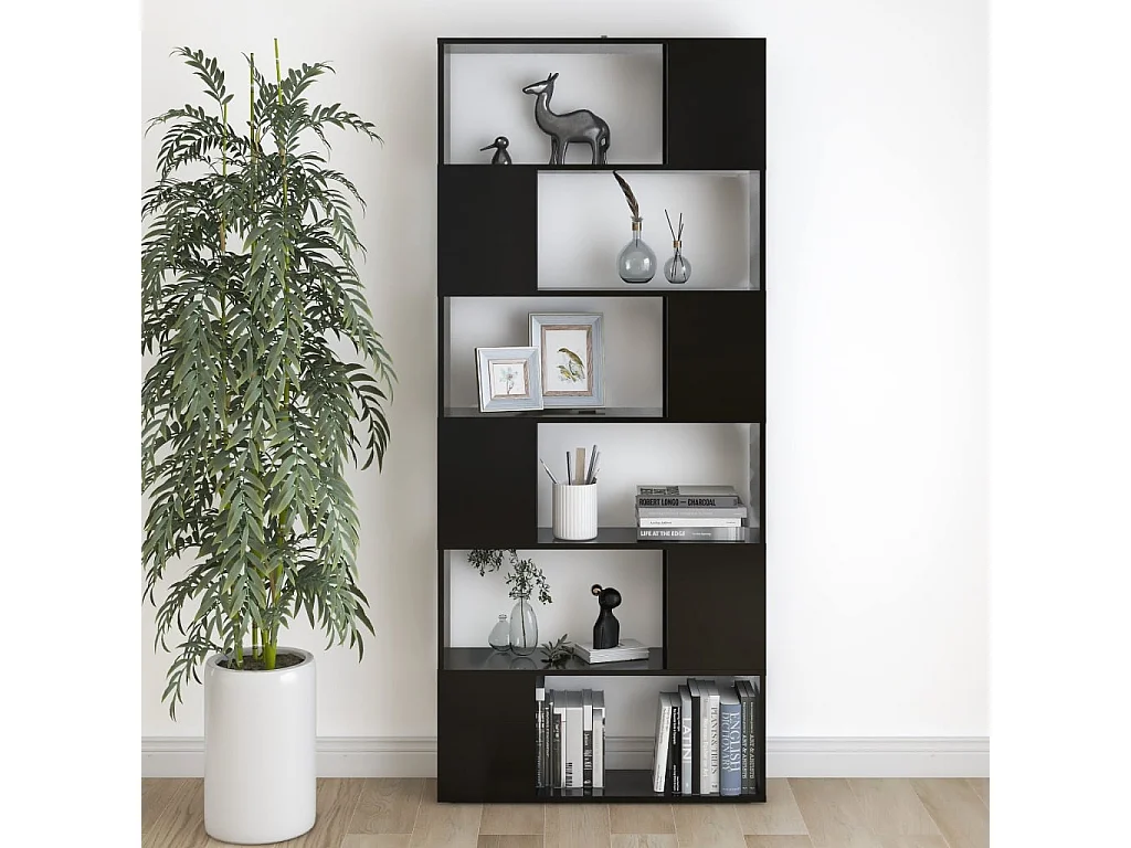 Boekenkast/kamerscherm 80x24x186 cm bewerkt hout zwart