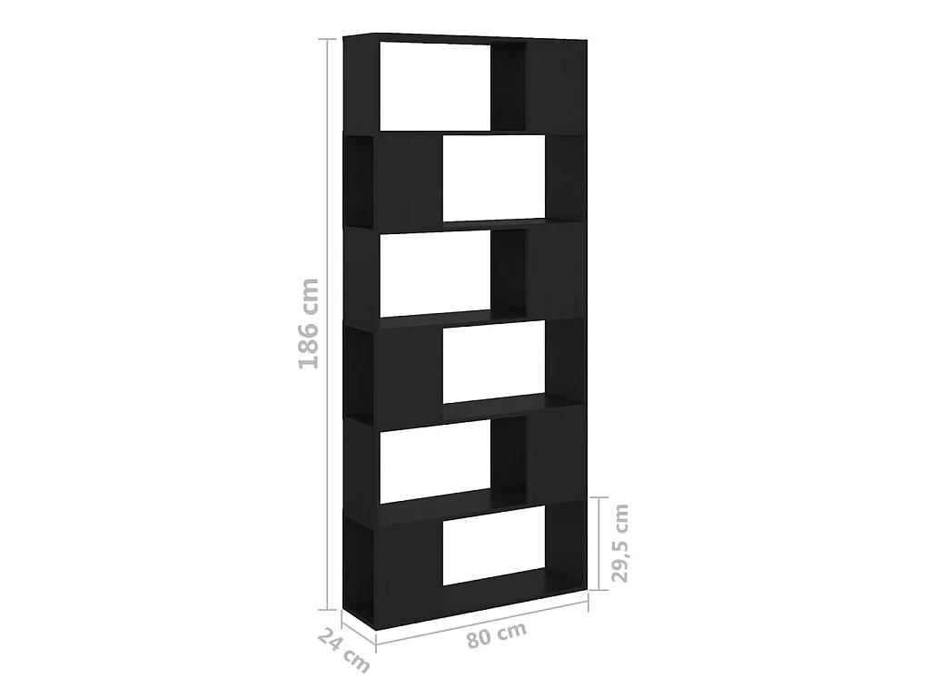 Libreria/Divisorio Nero 80x24x186 cm in Truciolato