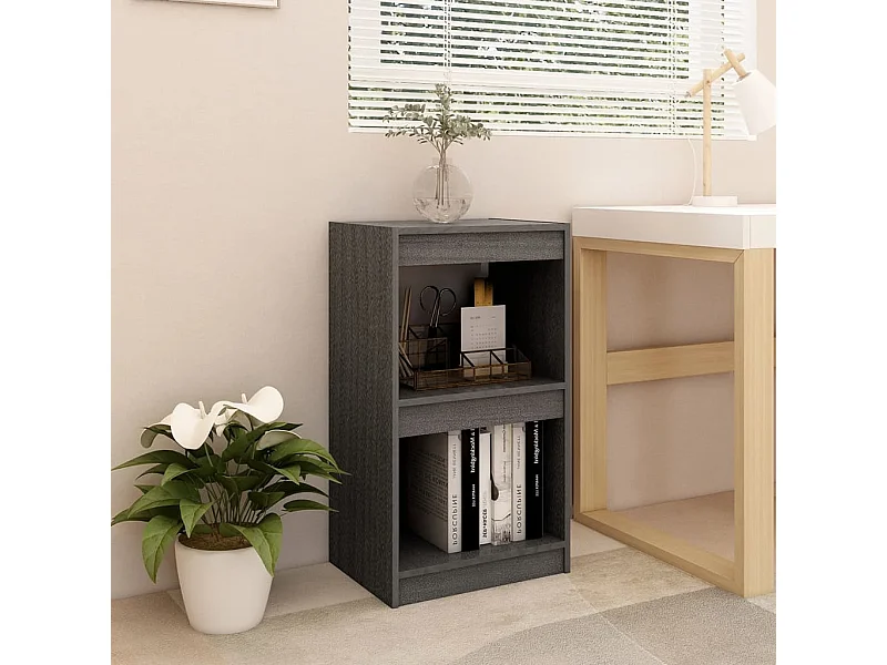 Libreria Grigia 40x30x71,5 cm in Legno Massello di Pino