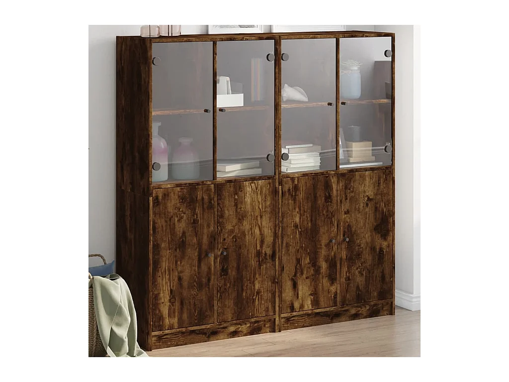 Bibliothèque avec portes chêne fumé 136x37x142 cm
