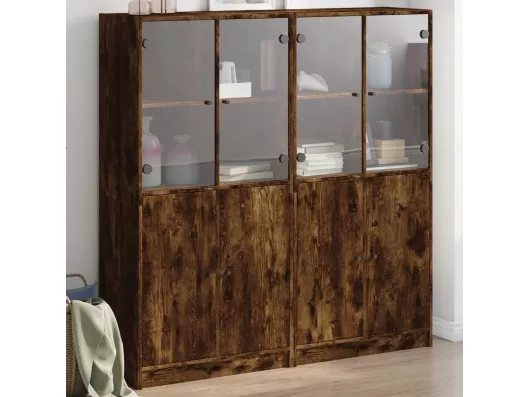 Kauf Unique Bücherschrank mit Türen Räuchereiche 136x37x142cm Holzwerkstoff