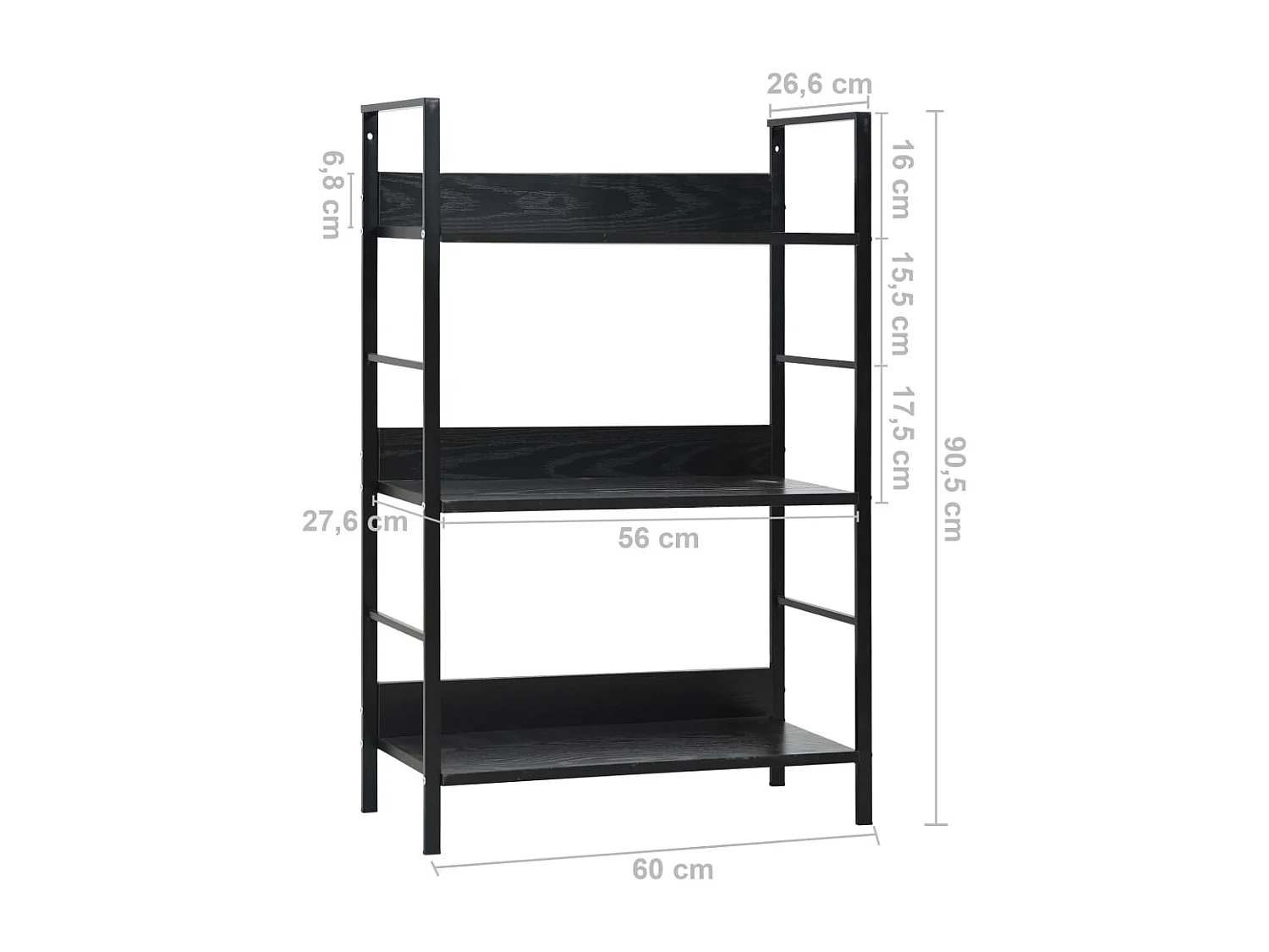 Bibliothèque à 3 niveaux noir 60x27,6x90,5 cm bois d'ingénierie