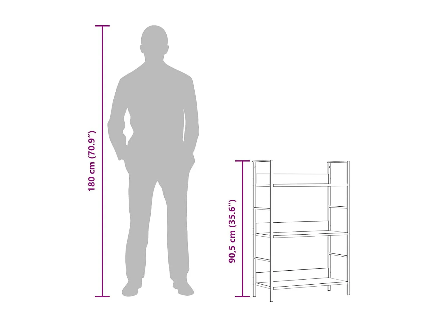 Bücherregal 3 Regalböden Schwarz 60×27,6×90,5 cm Holzwerkstoff