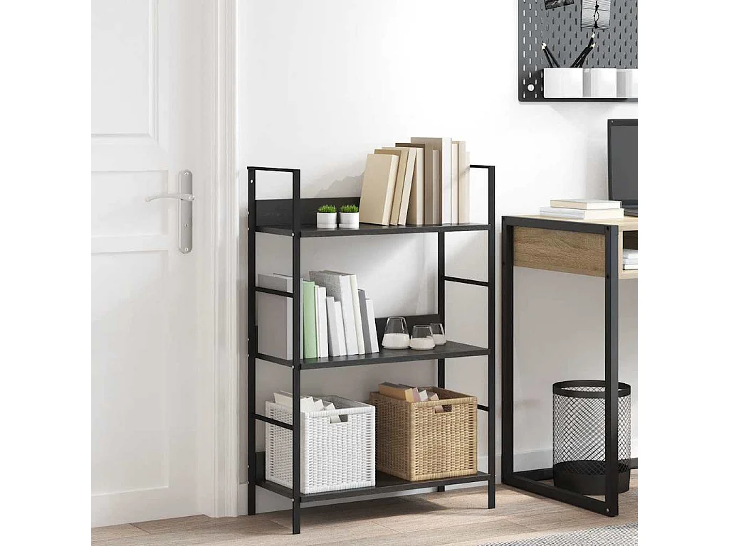 Bibliothèque à 3 niveaux noir 60x27,6x90,5 cm bois d'ingénierie