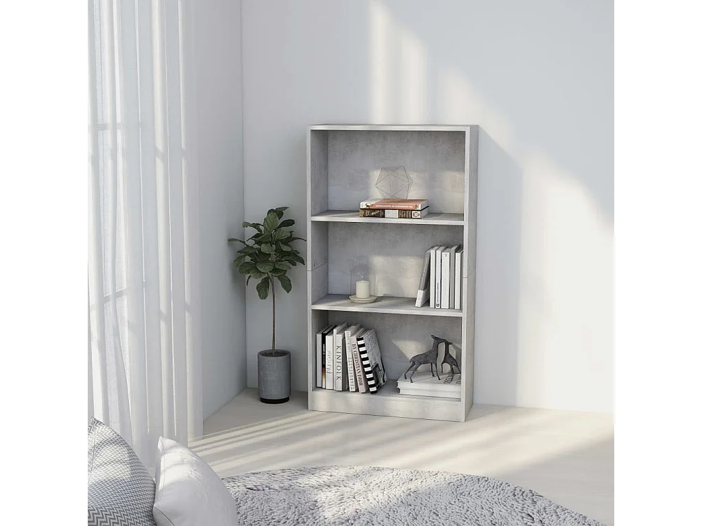 Bibliothèque 3 niveaux Gris béton 60x24x109cm Bois d'ingénierie