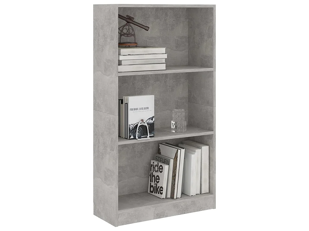Bibliothèque 3 niveaux Gris béton 60x24x109cm Bois d'ingénierie